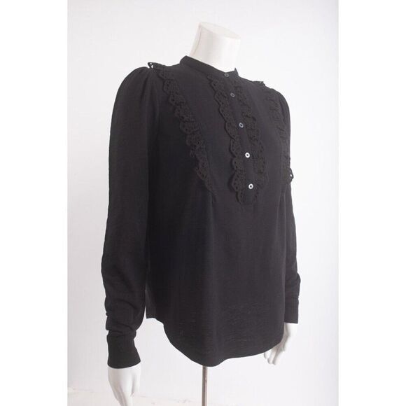 Boden Womens Ruffle Top Jersey Shirt Eyelet UK 8 US 4 Black T1103 NWT - Picture 3 of 7